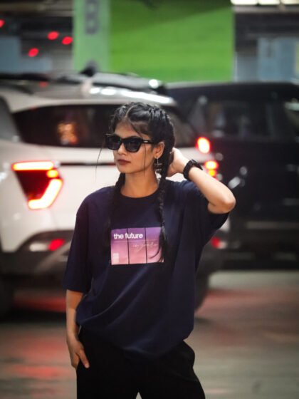 Black and Navy Blue oversized Tee - the future