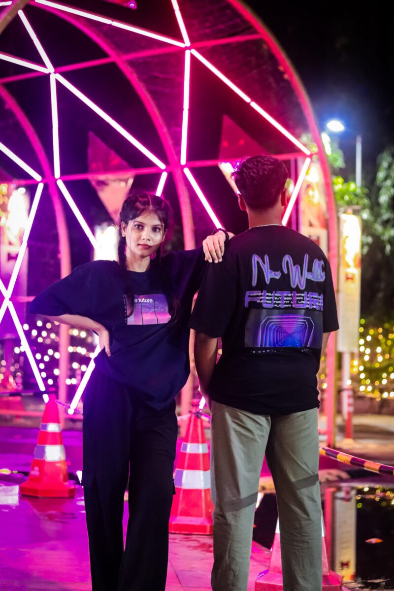 Black and Navy Blue oversized Tee - the future - Image 2