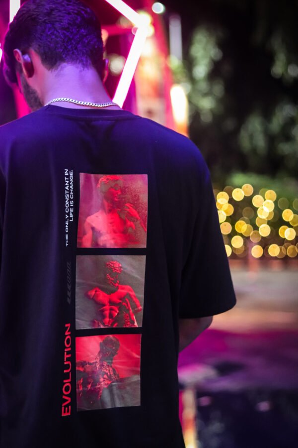 Black and Navy Blue oversized Tee - Evolution - Image 2