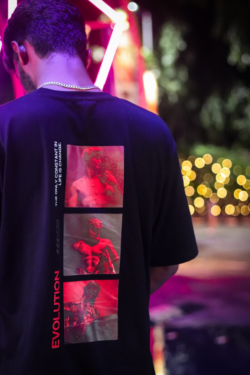 Black and Navy Blue oversized Tee - Evolution - Image 2